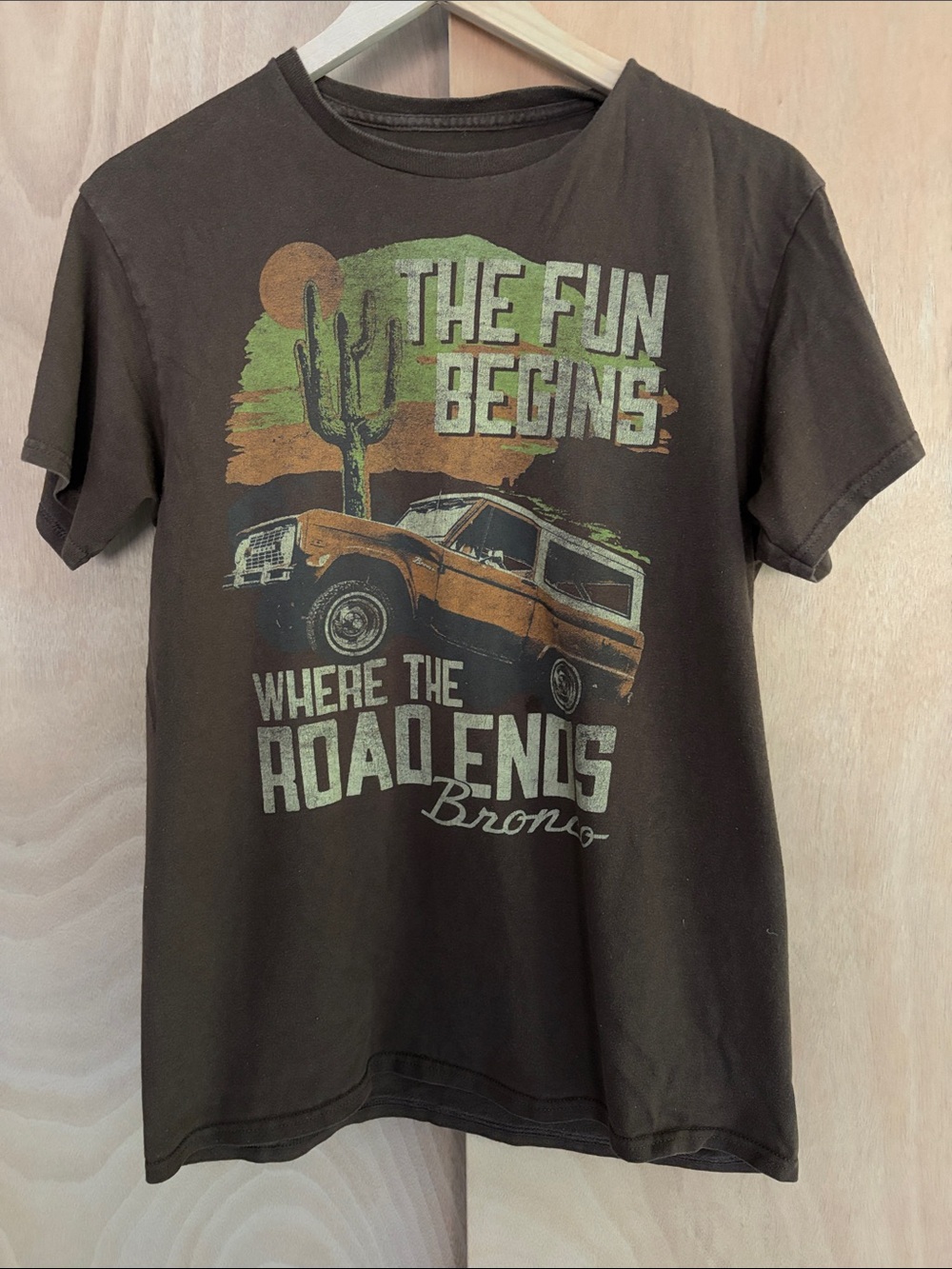 Ford Brown Graphic Tee with Orange Bronco Print